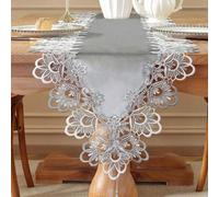 Shein 1 pieza Camino de mesa de encaje hidrosoluble de dos tonos 100% poliéster, de alta gama y lujoso, adecuado para cocina, mesa de comedor, gabinete, cub