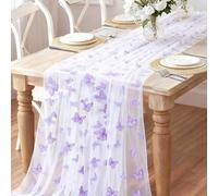 Shein 1 pieza Camino de mesa de malla con mariposa púrpura, tamaño 180*75cm Mantel rectangular, adecuado para decoración de bodas, fiestas de cumpleaños, ba