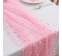 Shein 1 pieza Camino de mesa de tul con perlas rosas, 70 x 200/300 cm, decoración de mesa de tul transparente con perlas, adecuado para mesa de comedor, bod