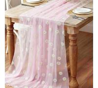 Shein 1 pieza Camino de mesa de tul de margarita rosa, Cubierta de mesa de gasa de margarita de poliéster de doble cara, Mantel de 75*180cm, Manualidades DI
