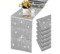 Shein 1 pieza Camino de mesa para fiesta de discoteca, mantel con lentejuelas brillantes, camino de mesa con lentejuelas de papel de plata, decoración de fi