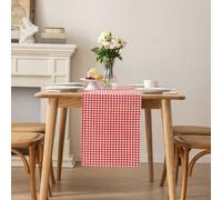 Shein 1 pieza Camino de mesa rectangular a cuadros rojos, patrón de cuadros clásico, adecuado para el hogar, la habitación, la decoración rústica, se adapta