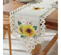 Shein 1 pieza Camino de mesa/Tapete decorativo de girasol hecho de tela 100% poliéster con bordado y aplicaciones, adecuado para mesa de comedor, mueble de