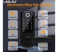 Shein 1 pieza Cerradura de puerta inteligente sin llave, recordatorio de batería baja, alimentación de emergencia Tipo-C, contraseña temporal de APP & respa