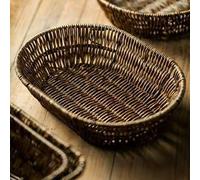 Shein 1 pieza Cesta de almacenamiento ovalada multifuncional, diseño de ratán de plástico, adecuada para almacenar frutas, bocadillos, cucharas, flores y co