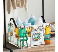 Shein 1 pieza Cesta de almacenamiento plegable con estampado alegre de día de lavandería - Caja organizadora cuadrada plegable con texto 'Laundry Day', ahor