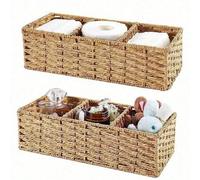 Shein 1 pieza Cesta de almacenamiento tejida a mano con 3 compartimentos, caja de almacenamiento de cuerda de papel, soporte para caja de pañuelos para tanq