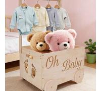 Shein 1 pieza Cesta de regalo de madera para baby shower/5 piezas Perchas de madera, Adecuado para recién nacidos niños y niñas, Cesta de regalo de baby sho