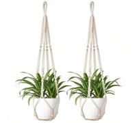 Shein 1 pieza Colgador de plantas de macramé con cuentas de madera, canasta colgante decorativa para maceta sin flecos para decoración del hogar y exterior