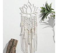 Shein 1 pieza Colgante de pared de loto bohemio, tapiz de borlas de cuentas de loto blanco, decoración de pared de loto bohemio, arte de pared de loto tejid