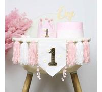 Shein 1 pieza Conjunto de decoración para fiesta de 1er cumpleaños | Banderín de borlas con cuentas de madera | Sombrero de cumpleaños adorable | Props para