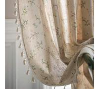 Shein 1 pieza Cortina con sombra de estampado floral de estilo bohemio de Tokoto, cortina de lino hecha a mano con borlas beige, adecuada para dormitorio, b
