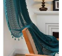 Shein 1 pieza Cortina de dormitorio de encaje hueco de color verde oliva, cortina semitransparente y semioscurecida de estilo bohemio vintage con borlas, ad