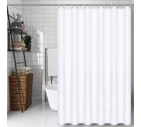 Shein 1 pieza Cortina de ducha de tela blanca, unicolor, tela de poliéster de alta calidad, ojales metálicos, con anillos para colgar, lavable a máquina, ad