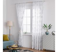 Shein 1 pieza Cortina de lino transparente con estampado de hojas con lámina metálica, translúcida para dormitorio y sala de estar