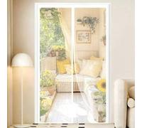Shein 1 pieza Cortina de puerta de malla de fibra de vidrio magnética blanca para mosquitos de verano, cortina de puerta de malla transpirable y de moda par