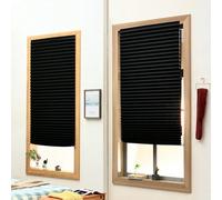 Shein 1 pieza Cortina plisada negra con gancho y bucle sin taladro, sombra de tela fácil de cortar e instalar para cubrir temporalmente ventanas, cortina de