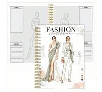 Shein 1 pieza Cuaderno de bocetos de moda A5 con espiral, plantilla de figura de moda femenina, diario de diseño de tapa blanda, planificador de dibujo de i