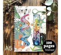 Shein 1 pieza Cuaderno de ciencia con doble hélice de ADN y matraz de laboratorio - Tamaño A5 con encuadernación en espiral, diario de bioquímica, páginas d
