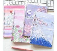 Shein 1 pieza Cuaderno espiral A5, 60 páginas de papel rayado, diseño de portada estilo pintura al óleo de dibujos animados, adecuado para la temporada de r