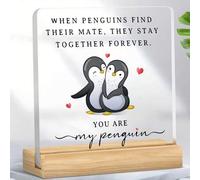 Shein 1 pieza, Cuando los pingüinos encuentran una pareja, estarán juntos para siempre, señal decorativa acrílica multifuncional, se puede usar para decorac