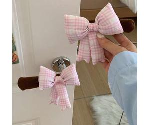 Shein 1 pieza Cubierta protectora de asa de puerta con lazo a cuadros con asa de punto, cubierta anticolisión y antiestatica con almohadilla térmica para el
