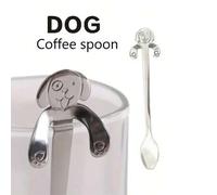 Shein 1 pieza Cucharita de acero inoxidable linda con diseño de perro para café, dulces, postres, utensilios de cocina, artículos escolares, regreso a clase