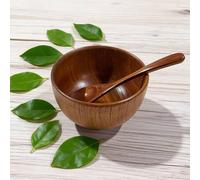 Shein 1 pieza Cuenco de madera de jujube con cuchara, recipiente de madera, cuenco para yogur de uso doméstico, cuenco para ensalada, cuenco para postre, cu