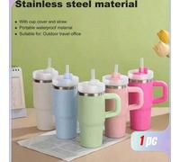 Shein 1 pieza de 14 onzas Taza de acero inoxidable de unicolor de ambiente simple, vasos, vaso de agua con tapa, pajita, taza de viaje de moda simple - Vaso