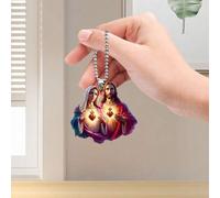 Shein 1 Pieza de clásico Colgante plano de Jesús religioso de acrílico, Colgante creativo de Jesús Sabiduría del Corazón con Luz para Espejo Retrovisor de C