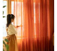Shein 1 pieza de cortina transparente con estilo rústico de país estadounidense de color naranja con apariencia de lino, para sala de estar, dormitorio, bal