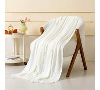 Shein 1 Pieza De Manta De Cama Con Patrón De Onda, Estilo Nórdico De Acrílico Con Flecos Y Color Sólido Rectangular, Cubrecama Decorativo De Punto Para Sofá