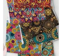 Shein 1 pieza de tela de la serie Mandala DIY, tela de poliéster ligera y suave, adecuada para hacer manteles, tapices de pared, ropa, bolsas, fundas antipo