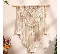 Shein 1 pieza Decoración colgante de arte de cuerda hecho a mano estilo bohemio, tapiz de pared de moda con cuentas de madera, decoración del hogar para dor