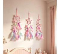 Shein 1 pieza Decoración colgante de pared con gato y luna lindos, decoración de estrellas, con plumas suaves y bolas de peluche, decoración de habitación,