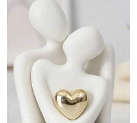 Shein 1 pieza Decoración de arte abstracto con forma de corazón chapada en oro, adorno de pareja abrazándose, adecuado para el hogar, dormitorio, oficina y