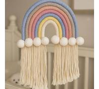 Shein 1 pieza Decoración de pared colgante de arco de macramé estilo bohemio multicolor arcoíris, decoración de dormitorio, adorno colgante acogedor a juego