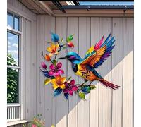 Shein 1 pieza Decoración de pared de metal con colibrí y flores, letrero de metal, arte de pared, adecuado para el hogar, jardín, habitación, pared, exterio