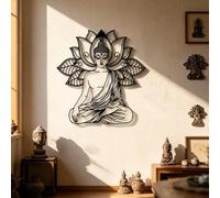 Shein 1 pieza Decoración de pared de metal con diseño de Buda Loto, decoración de pared, decoración del hogar, decoración de estatua, colgante de pared, dec