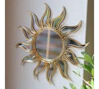 Shein 1 pieza Decoración de pared en espejo dorado con forma de sol - Arte colgante de pared en acrílico con forma de sol, luna y estrellas en estilo bohemi