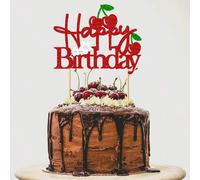 Shein 1 pieza Decoración de tarta de cumpleaños con cereza feliz, decoración de tarta con fruta dulce, decoración de tarta con corazón de cereza con brillo