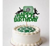 Shein 1 pieza Decoración para pastel de cumpleaños de fútbol con brillo, cartel de feliz cumpleaños con tema de fútbol verde para hombres, decoraciones de f