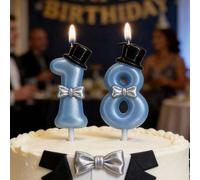 Shein 1 pieza Decoración para tarta con esmoquin azul y sombrero negro, dígitos del 0 al 9 para fiesta de cumpleaños, aniversario o Navidad
