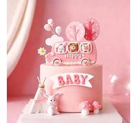 Shein 1 pieza Decoración para tarta, Pequeño coche/autobús con animales, Serie rosa, Tren de conejos, Decoración para tarta, Adecuado para decoración de cum