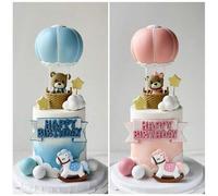 Shein 1 pieza Decorador de tartas con forma de oso rosa, azul o verde, decorador de tartas con forma de globo aerostático, adorno de caballito de madera ros