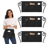Shein 1 pieza Delantal de cintura unisex para servidor, 3 bolsillos & lazos extra largos, delantal corto de bistro impermeable y resistente a las manchas, d