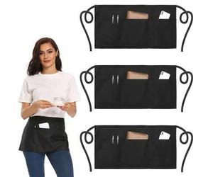 Shein 1 pieza Delantal de cintura unisex para servidor, 3 bolsillos & lazos extra largos, delantal corto de bistro impermeable y resistente a las manchas, d