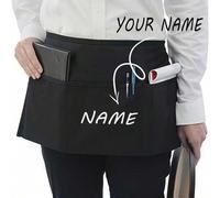 Shein 1 pieza Delantal de poliéster personalizado y a medida para hombres y mujeres, con 3 bolsillos - Delantal corto de cintura personalizable, adecuado pa