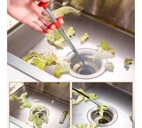 Shein 1 pieza Desatascador de desagüe de cocina, diseño de resorte con mango de presión, desatascador de tubería de 200 cm, pinza en forma de S de 4 garras