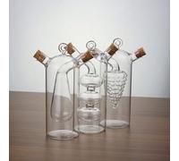 Shein 1 pieza Dispensador de aceite de oliva y vinagre, recipiente de cocina de vidrio doble de 2 en 1 de 9.5 onzas con tapón de corcho de madera, con doble